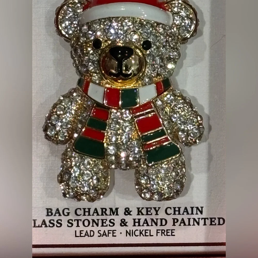 NIB Piper K Gold and Red sparkly Holiday Bear Keychain bag charm